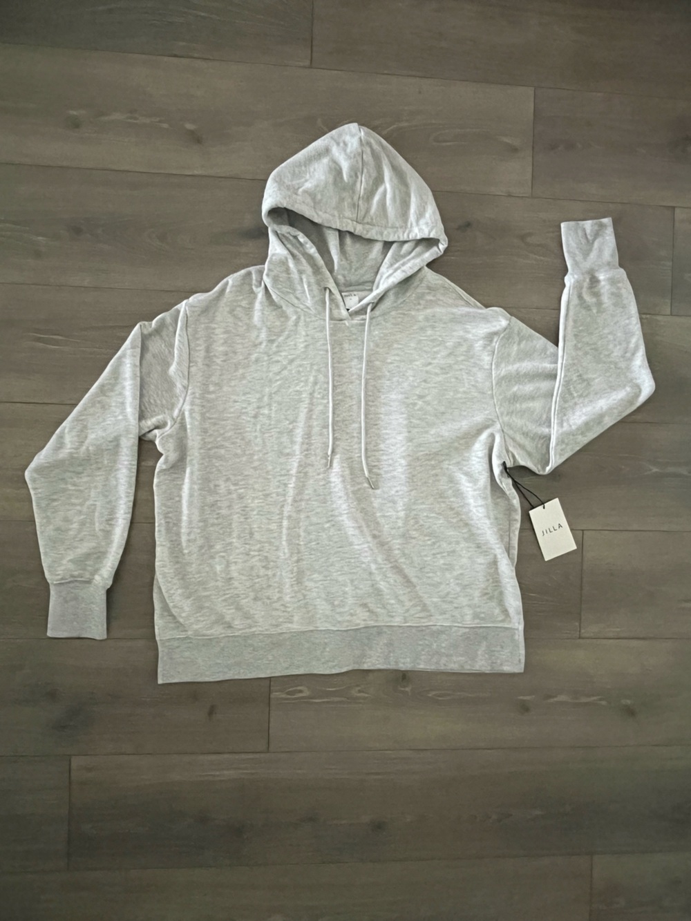 NWT Jilla Women's Light Gray Hooded Pullover Sweatshirt with Drawstring Size 1X